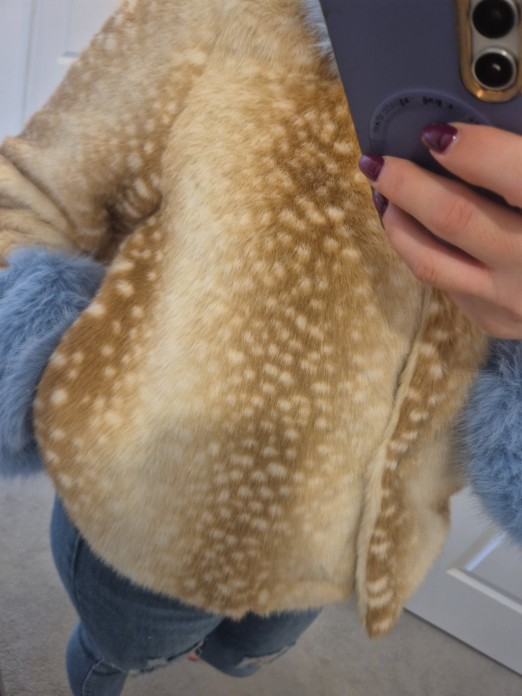 Faux Fur Jacket Blue Sleeves