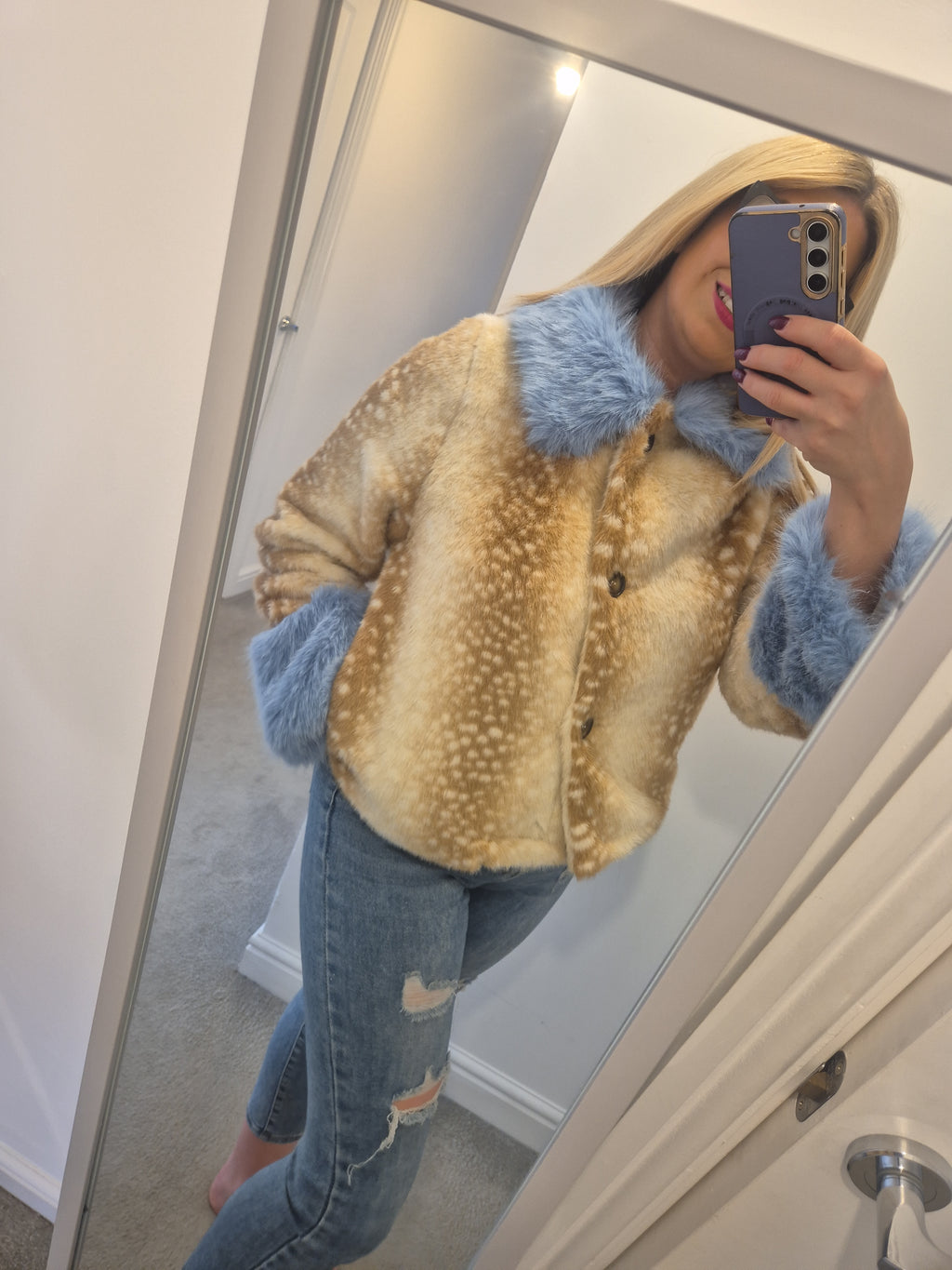 Faux Fur Jacket Blue Sleeves