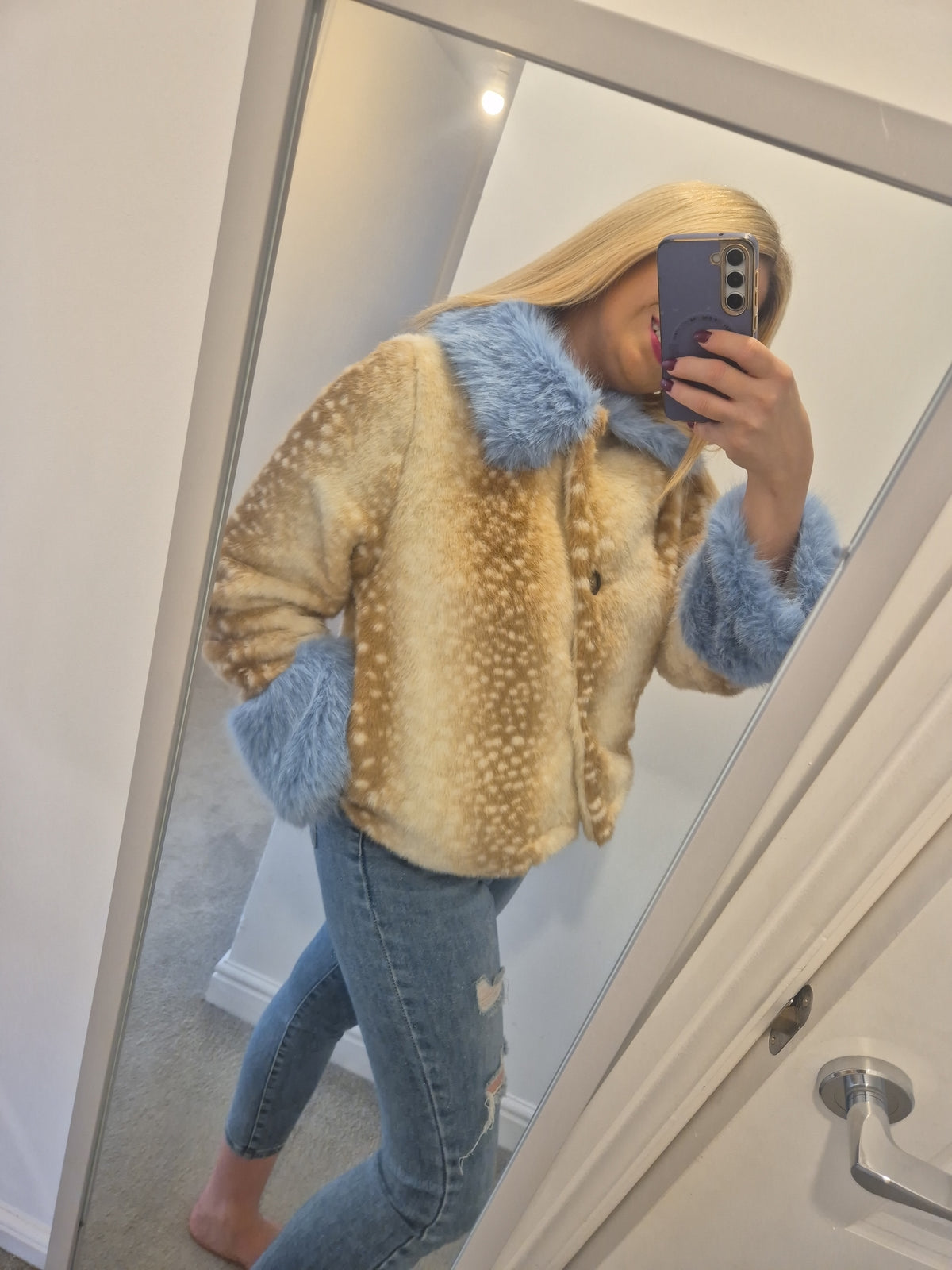 Faux Fur Jacket Blue Sleeves