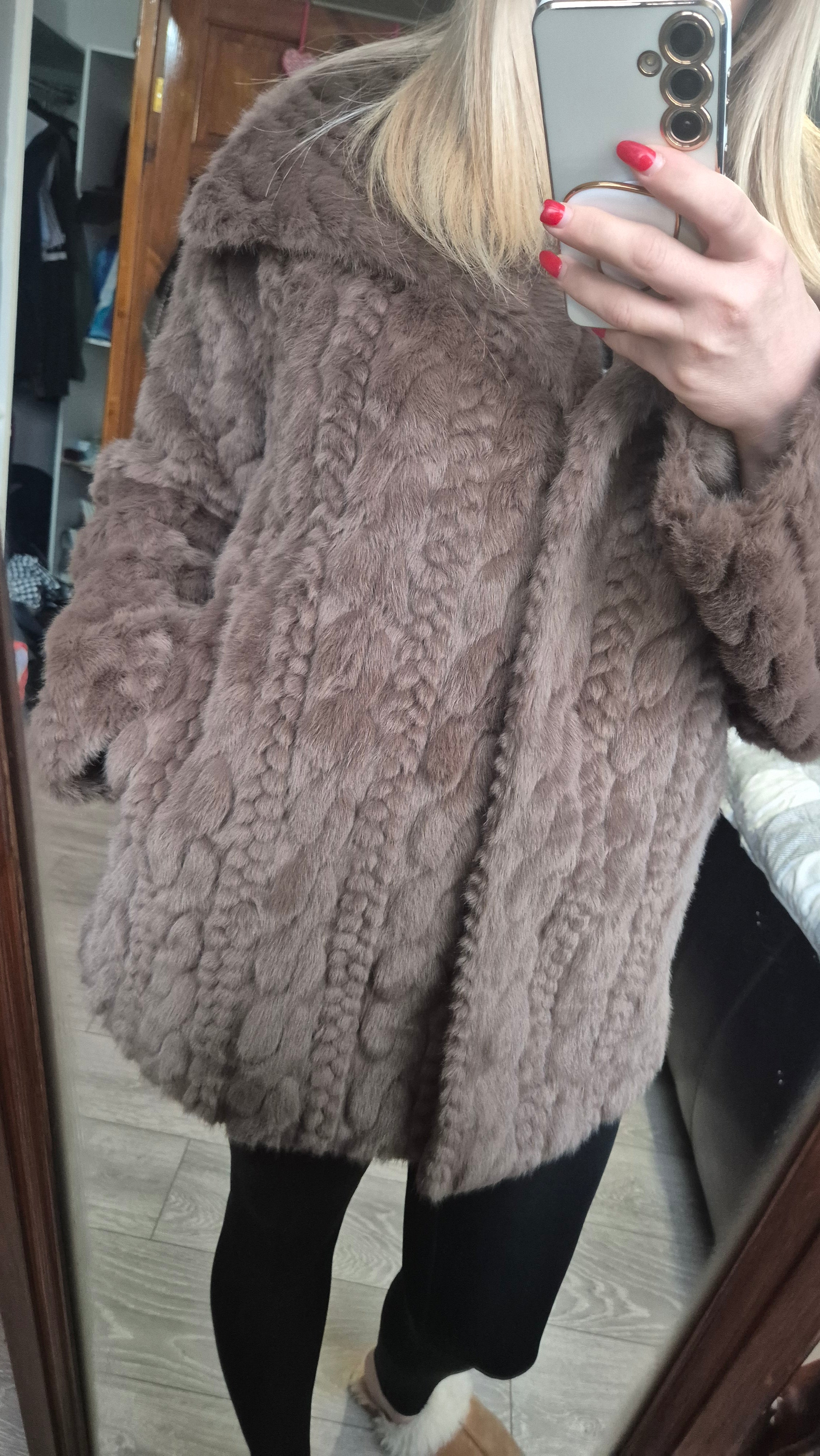 Cable Knit Faux Fur Jacket