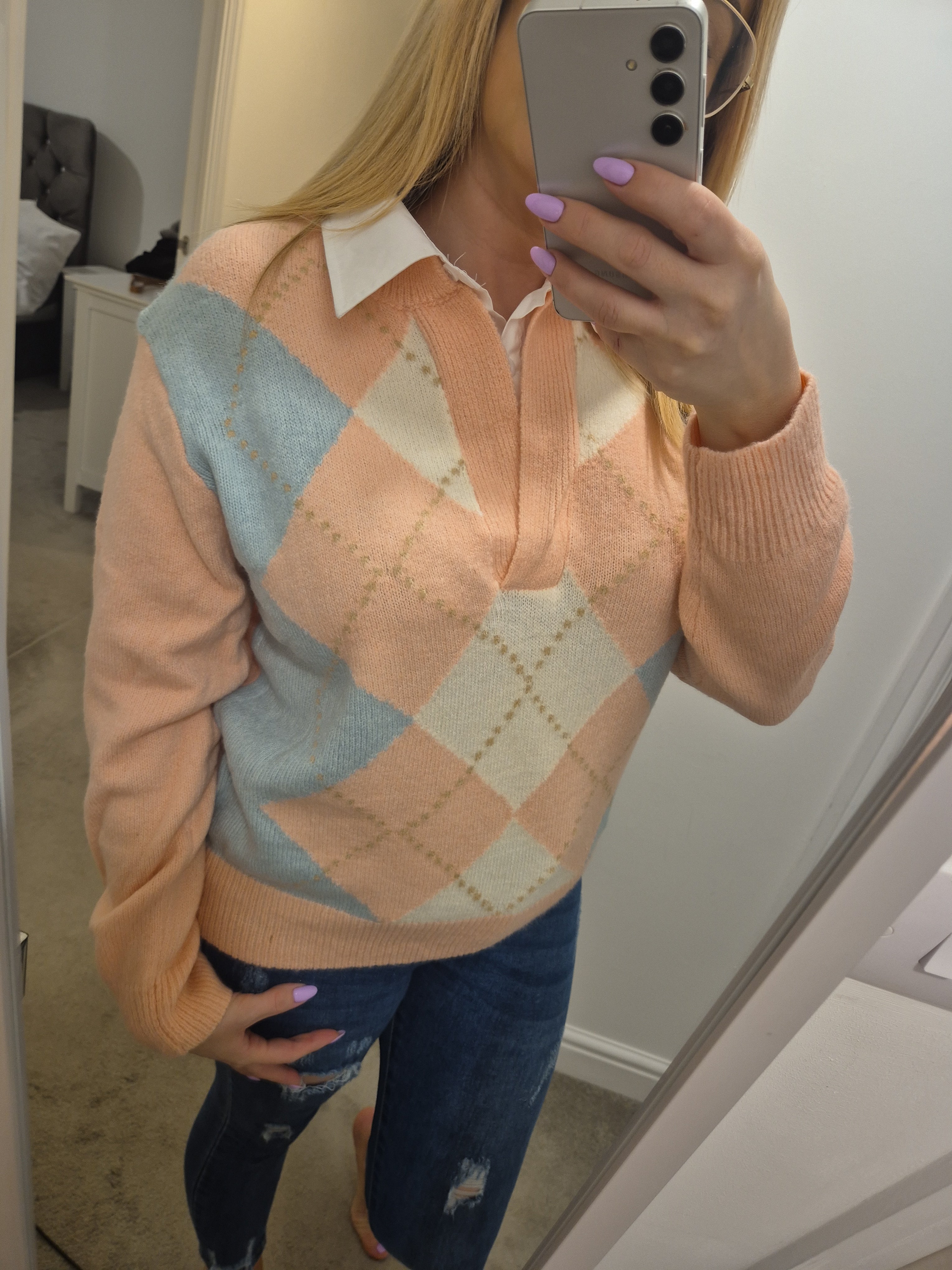 Pink Argyle Shirt One Size