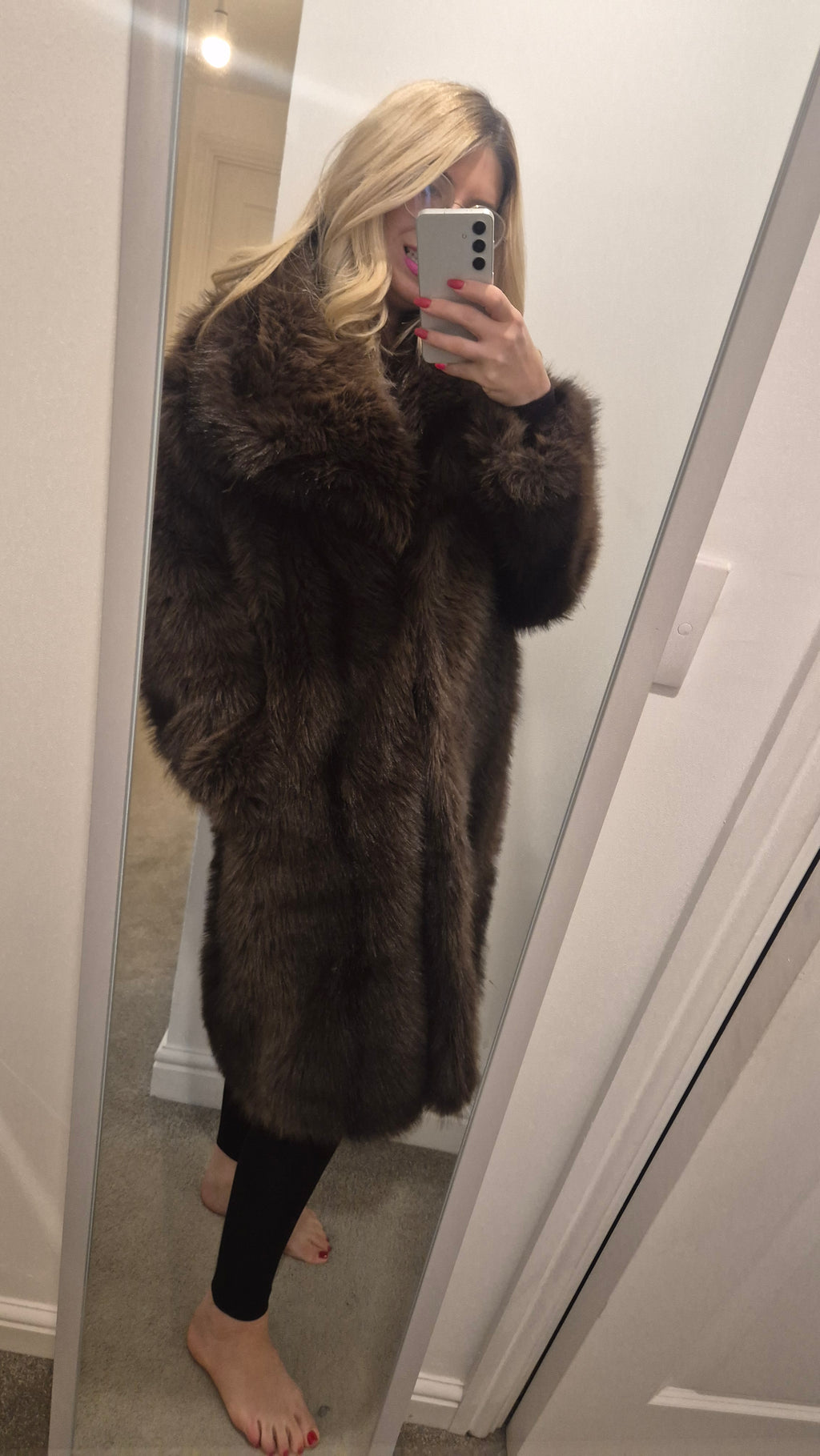 Faux Fur Fluffy Jacket Brown m/l