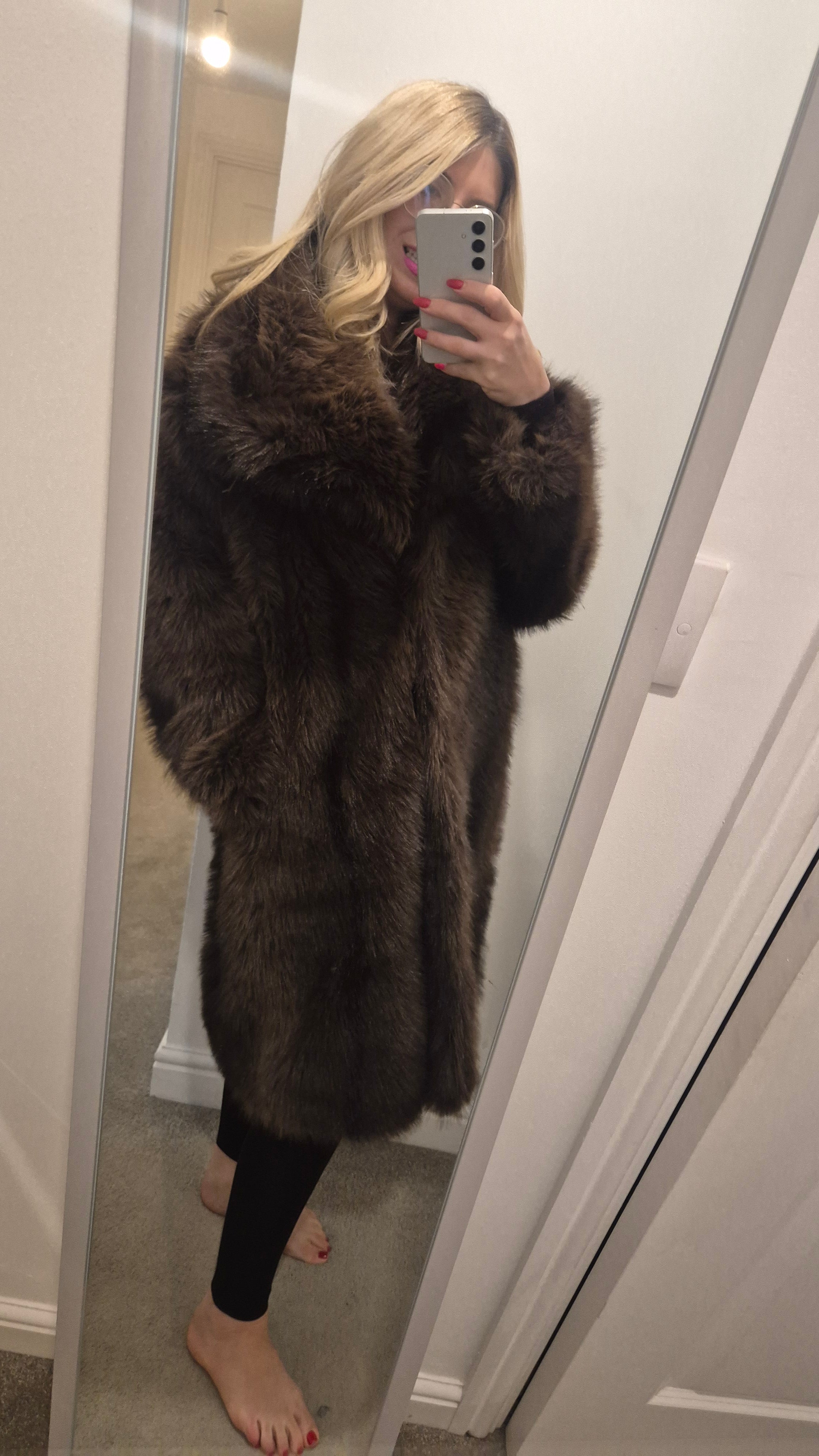 Faux Fur Fluffy Jacket Brown s/m