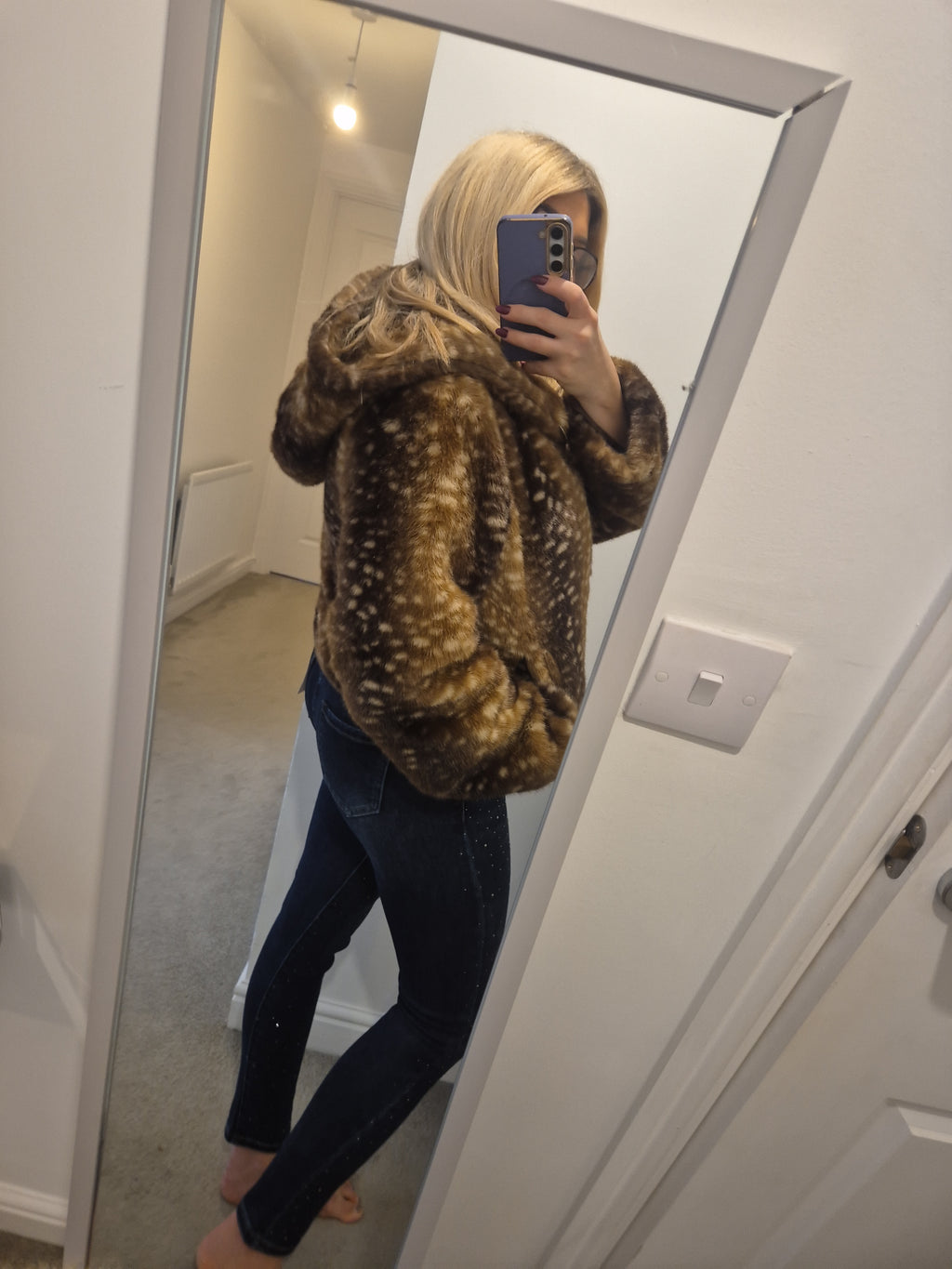 Faux Fur Jacket with Hood l/xl 12-14