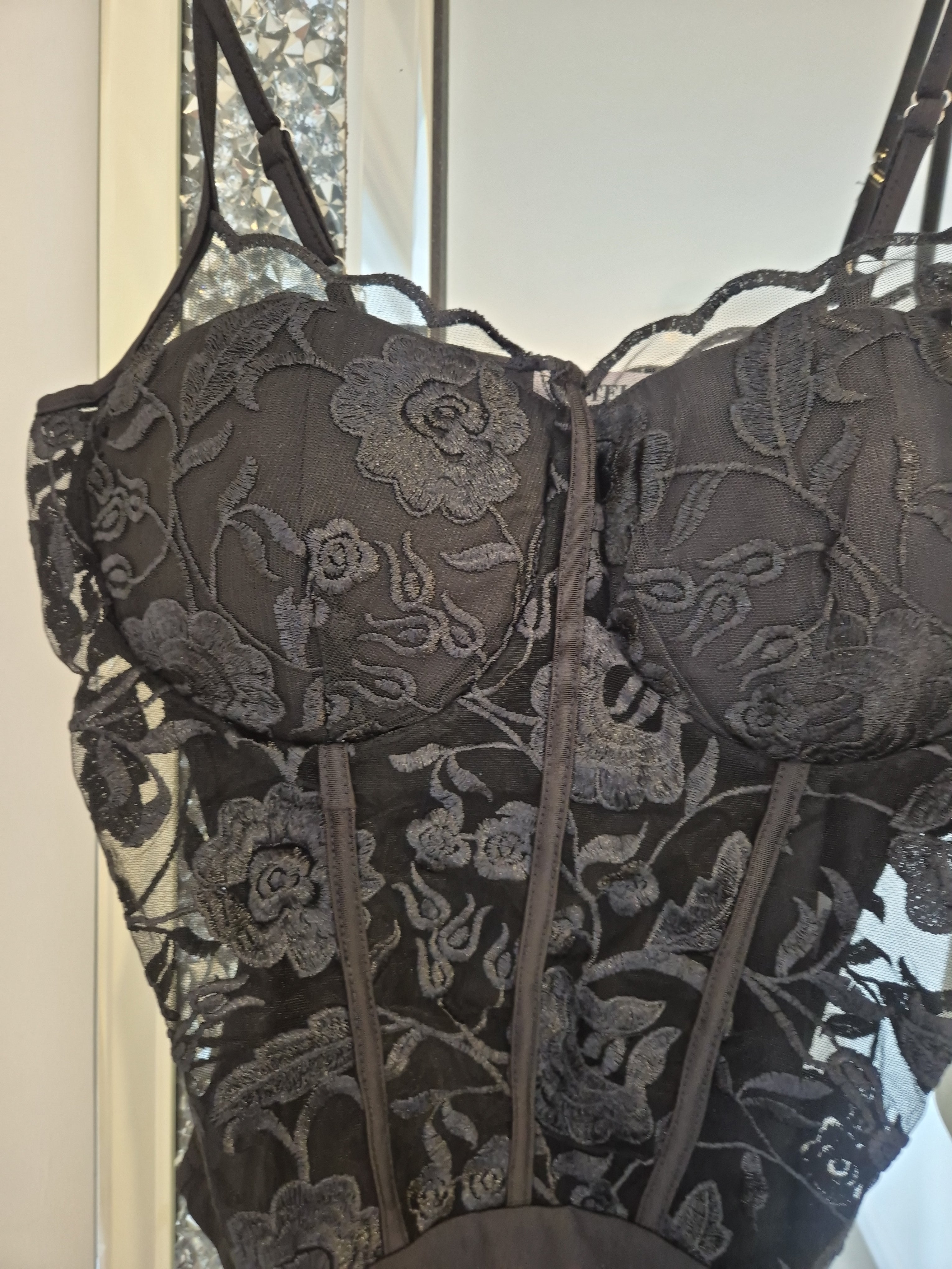 Flower Lace Body Suit Black