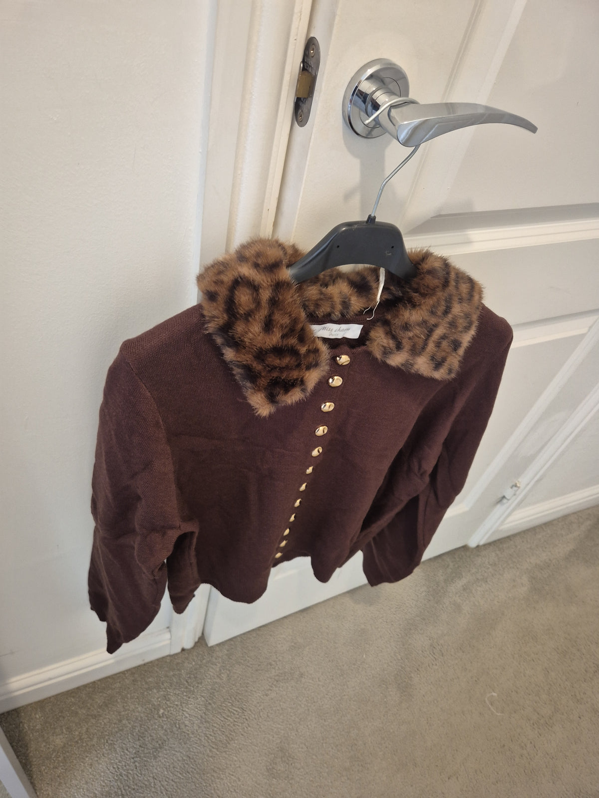 Faux Fur Collar Cardigan One Size