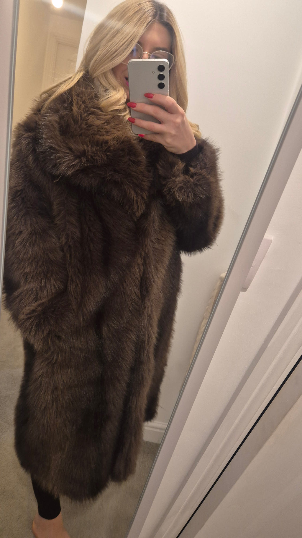 Faux Fur Fluffy Jacket Brown m/l