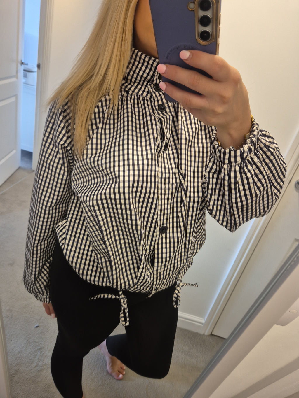 Checked Balloon Jacket with ties