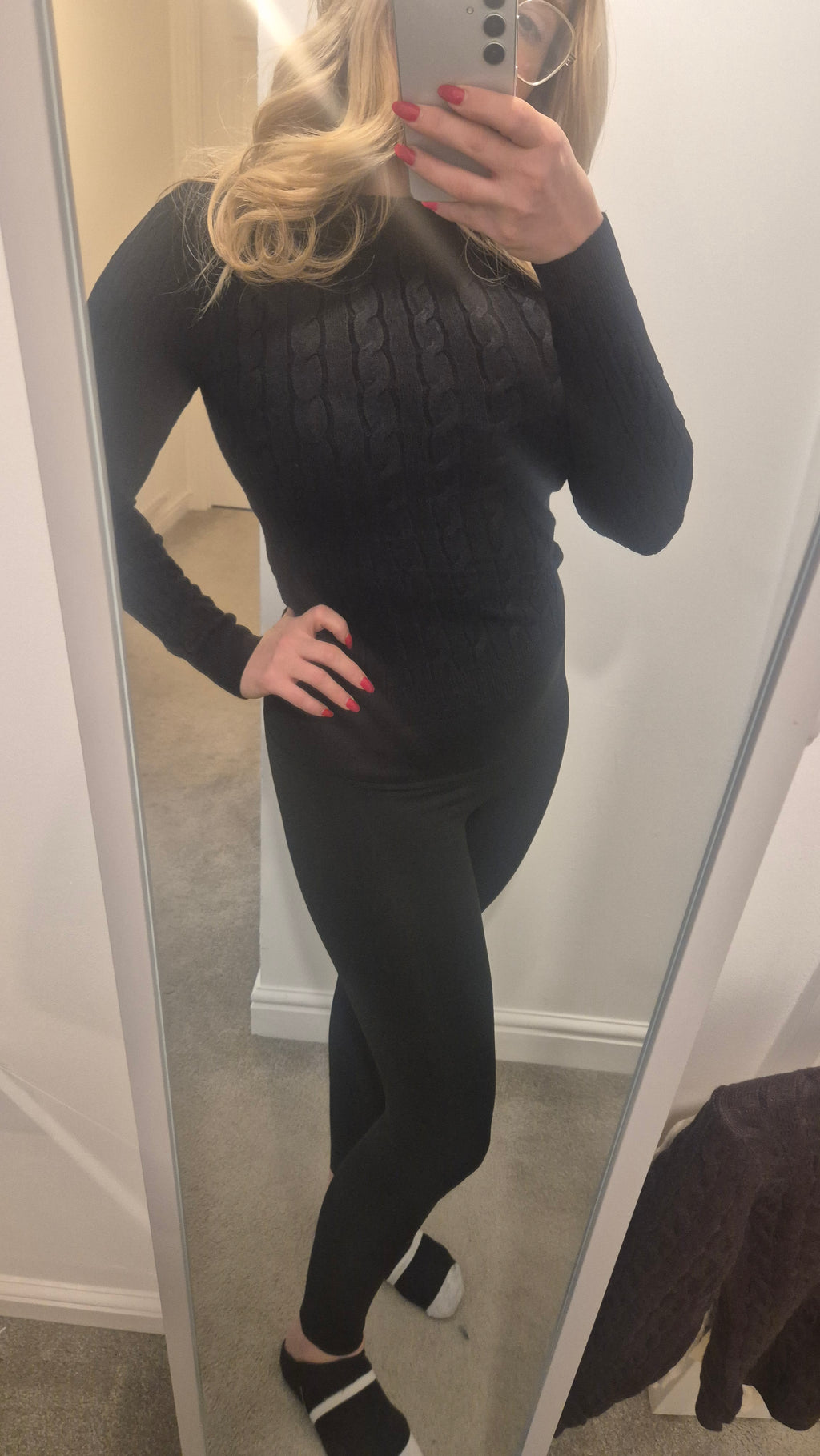 Knitted Cable Tie Print Top s/m