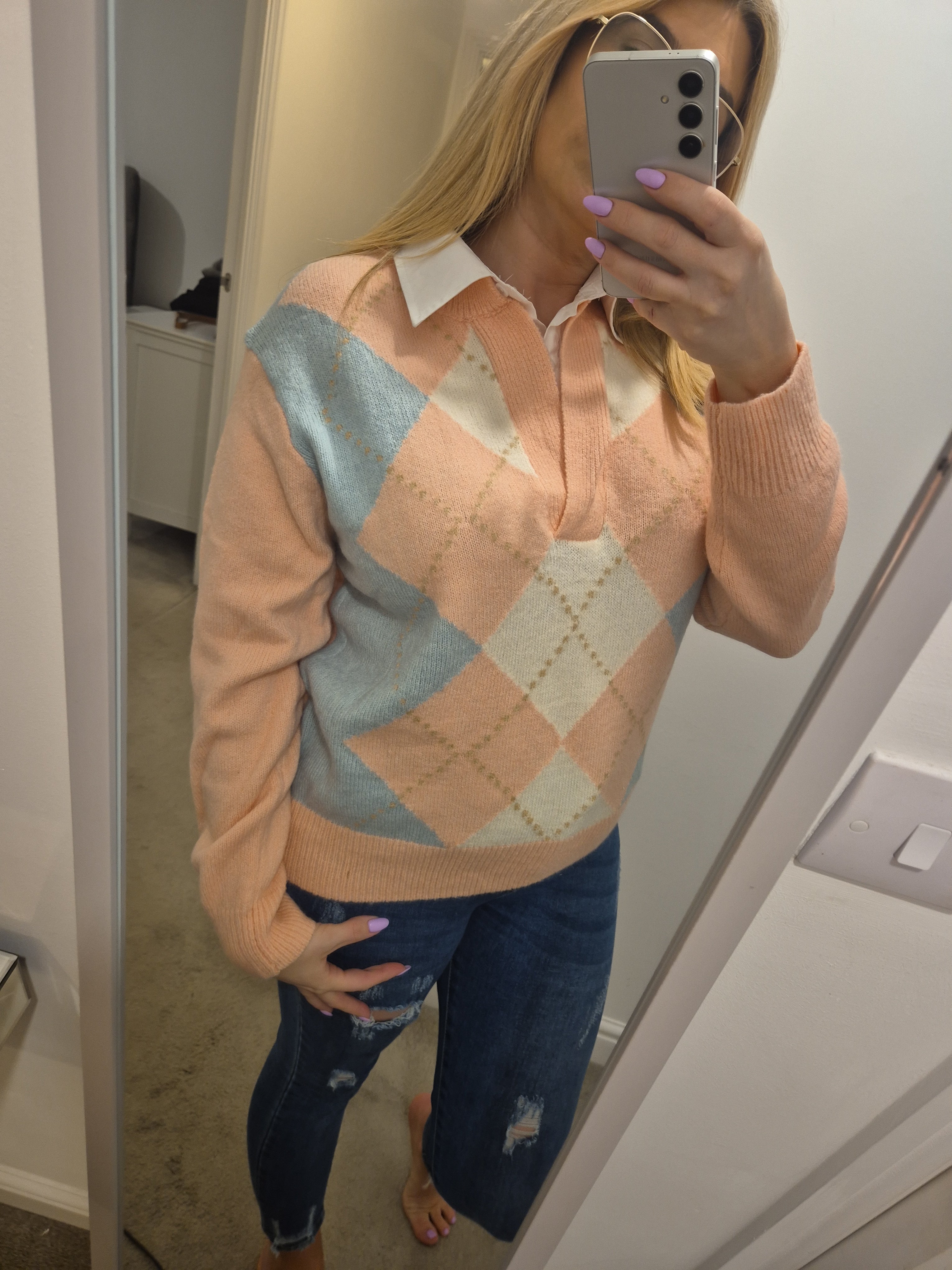 Pink Argyle Shirt One Size