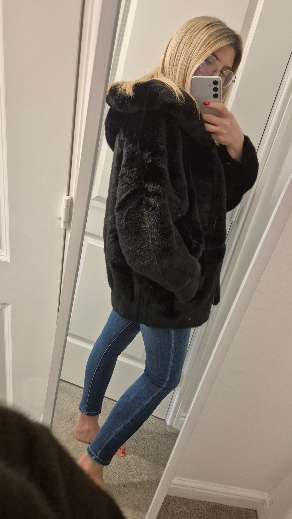 Faux Fur Jacket Black - One Size