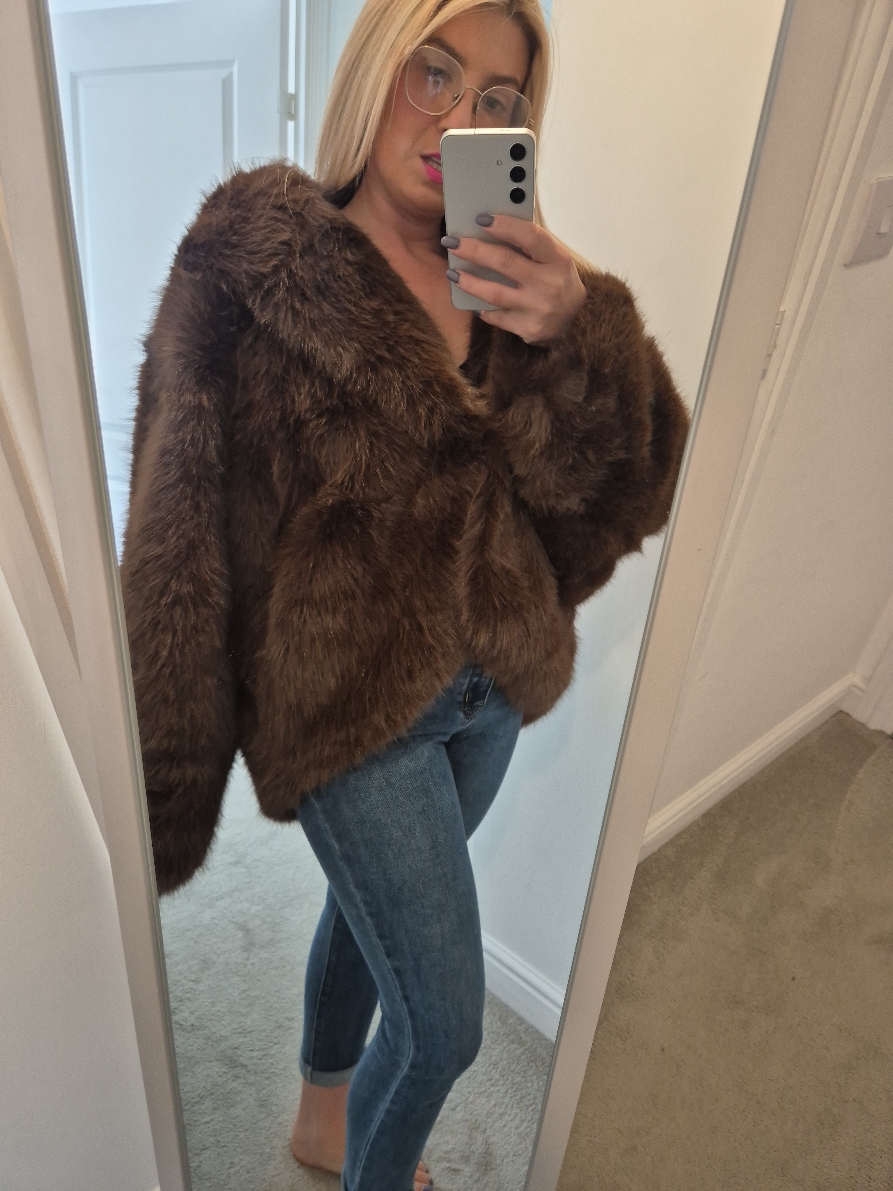 Faux Fur Jacket Chocolate