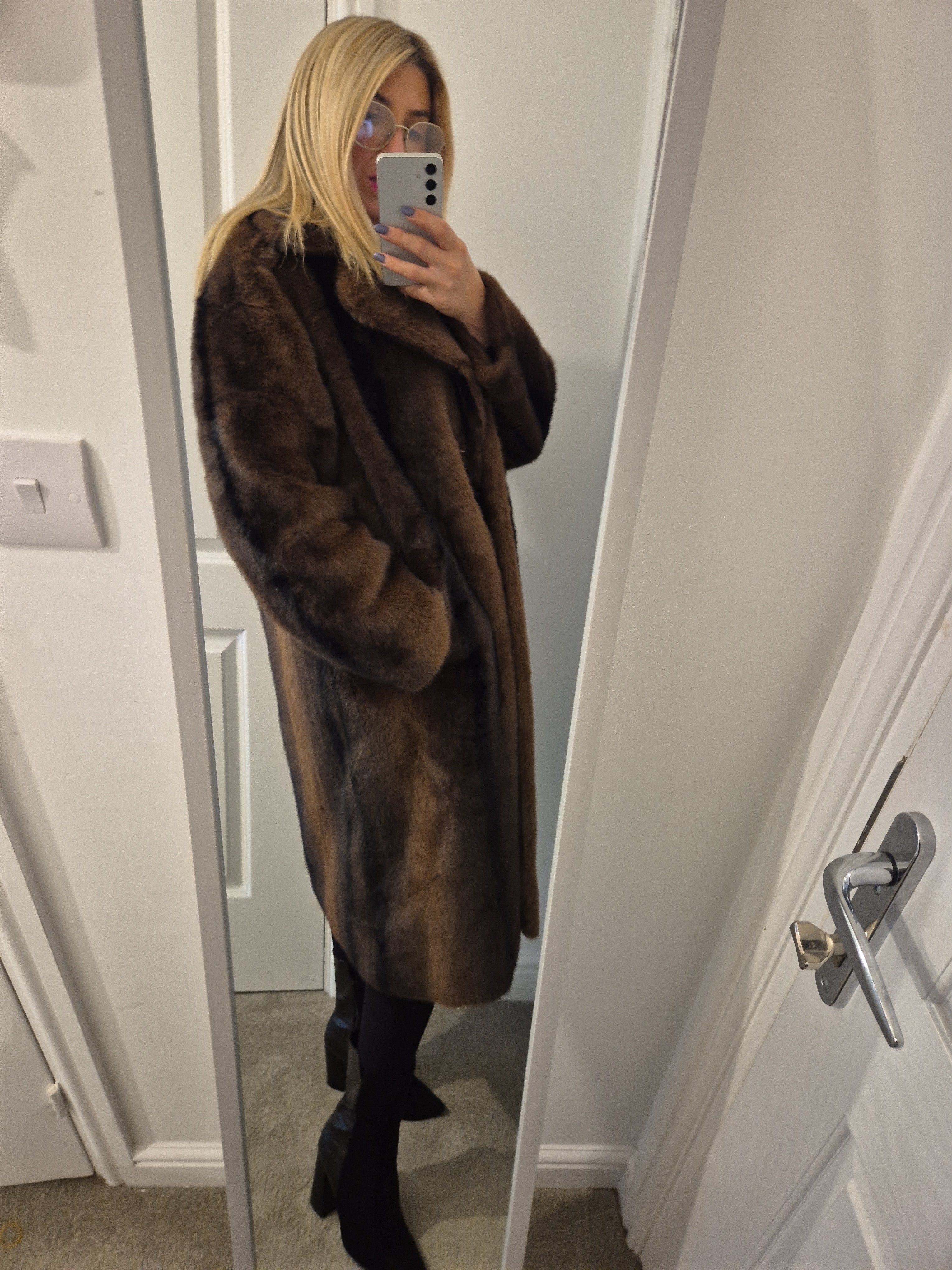 Faux Fur Coat Long Chocolate One Size