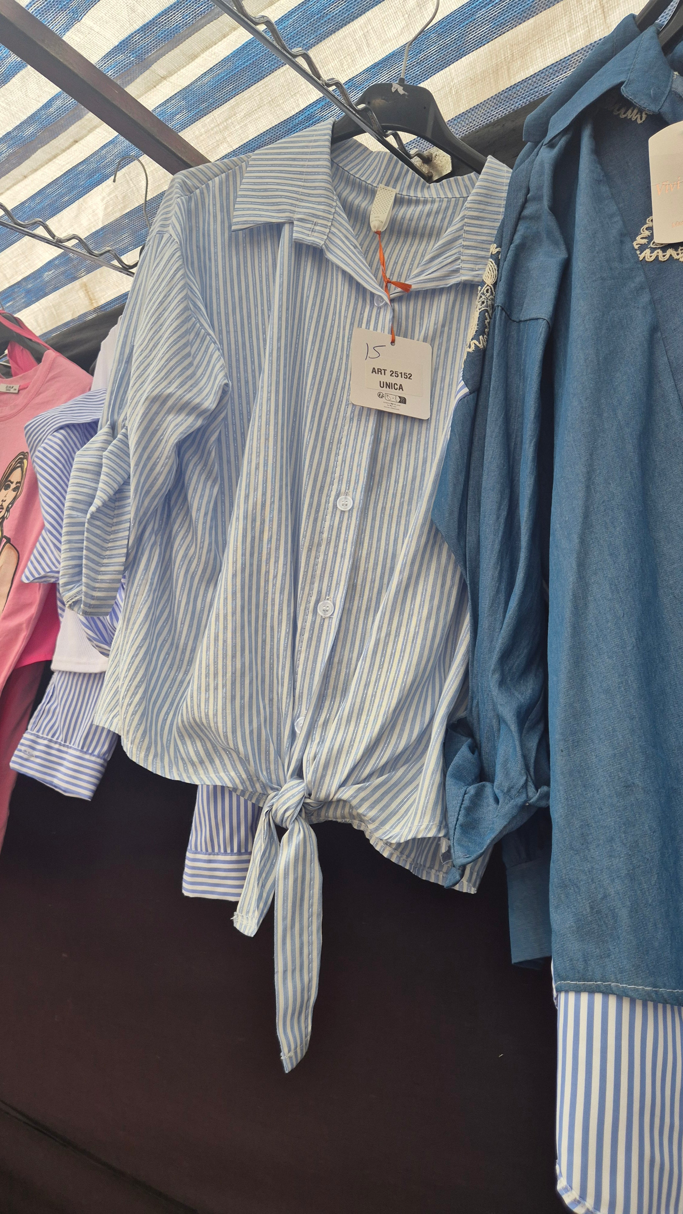 Stripe Tie Shirt Blue One Size