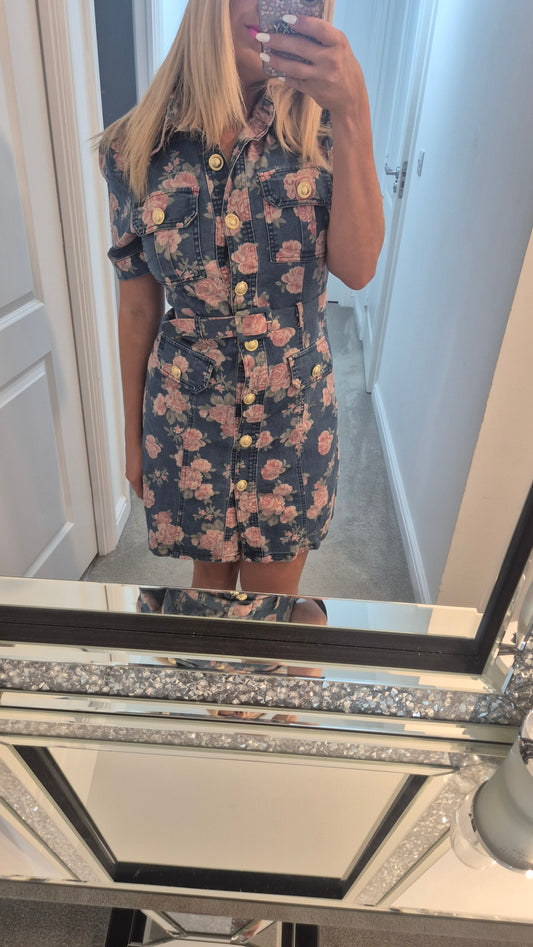 Rose Denim Floral Dress