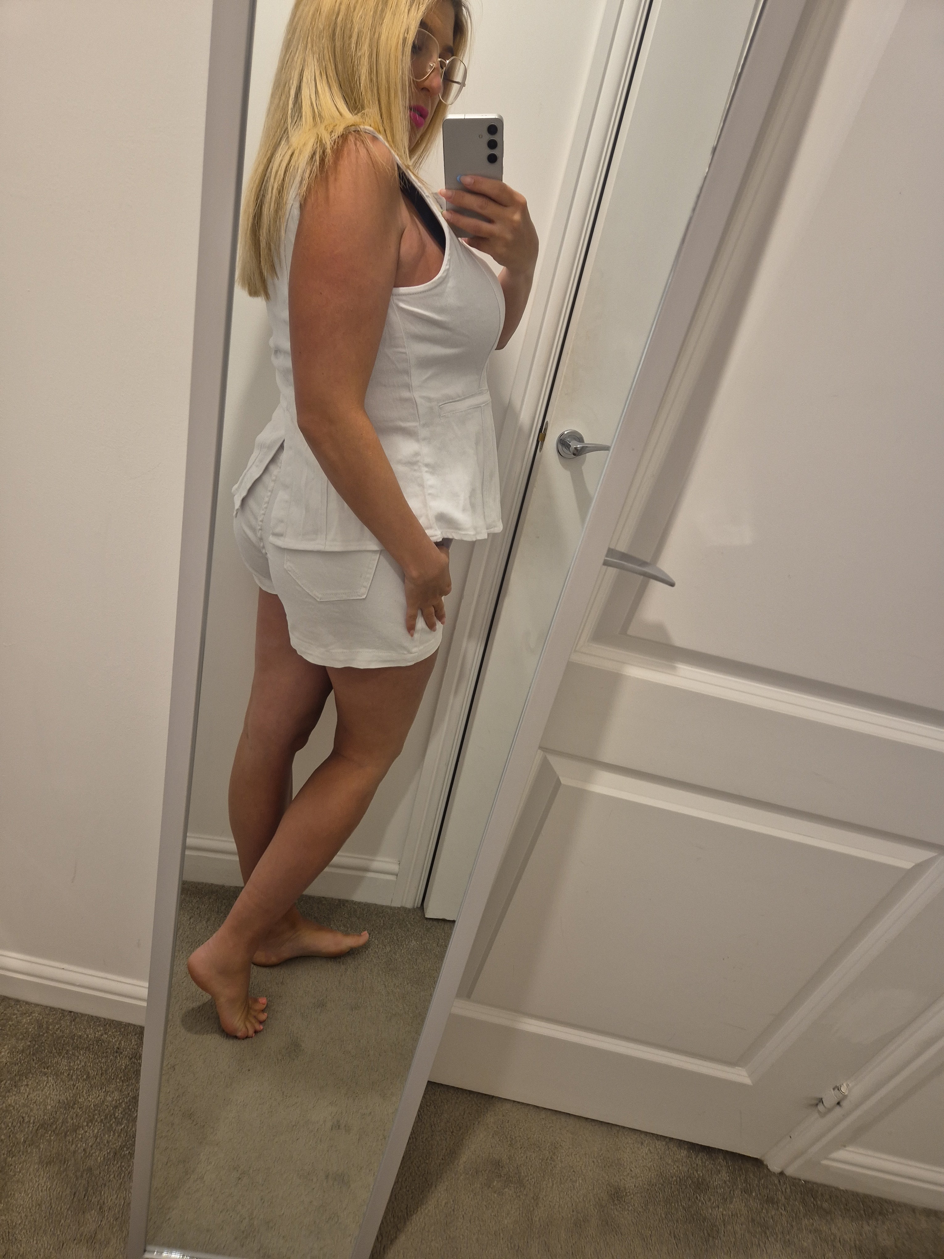 White Denim Short Set