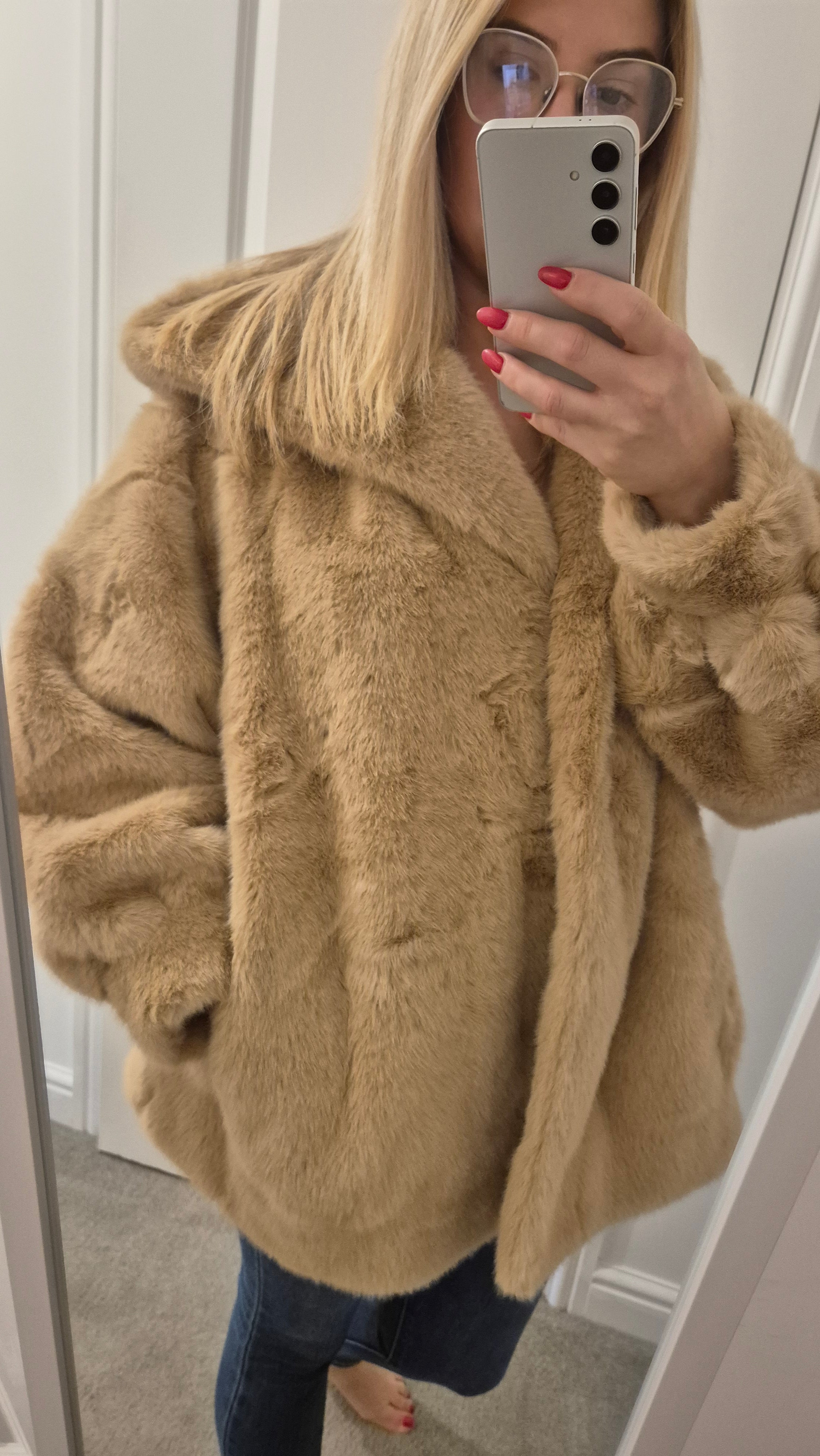 Faux Fur Jacket Camel - One Size