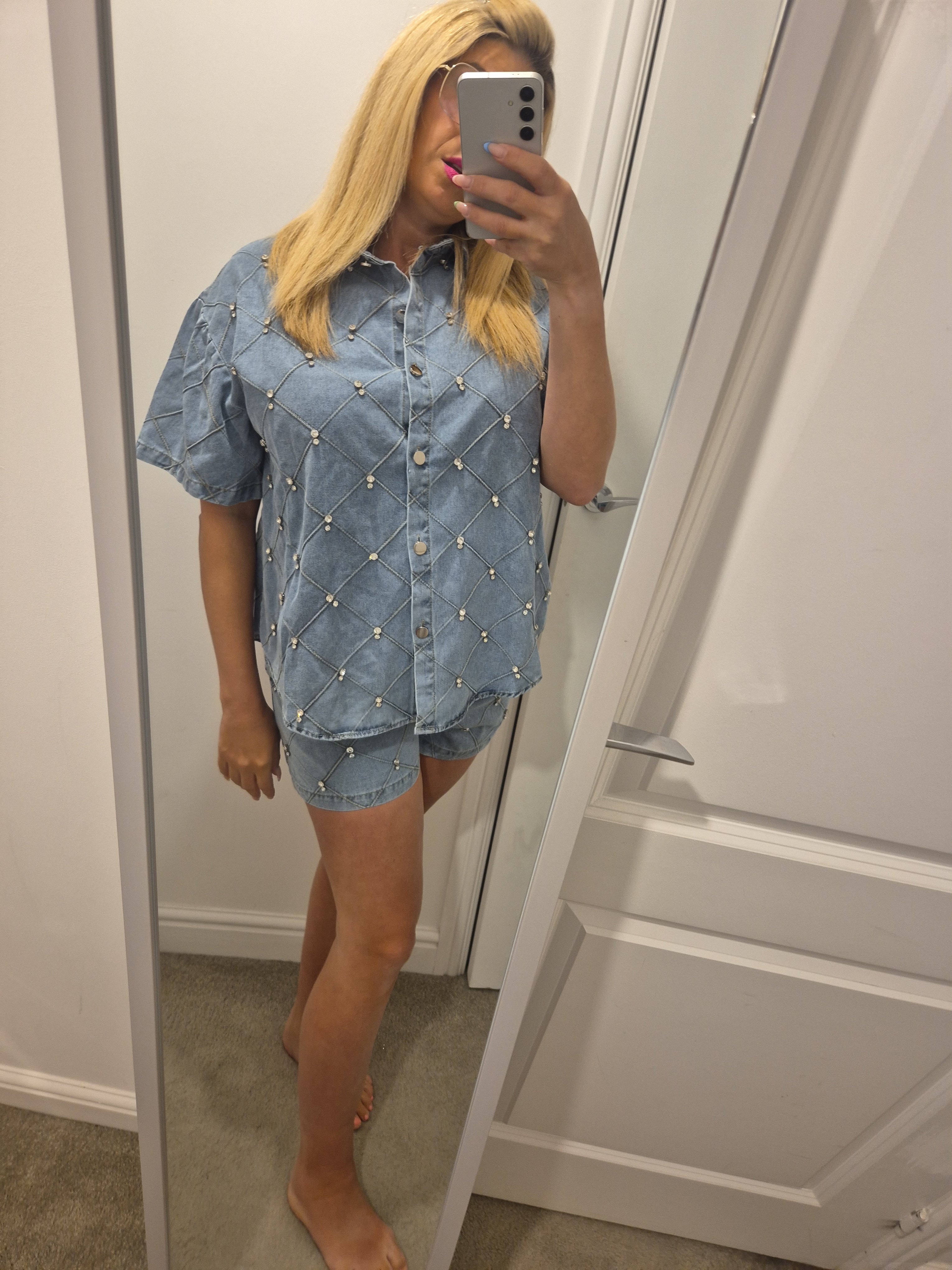 Diamonte Criss Cross Denim Sets One Size Various Colours