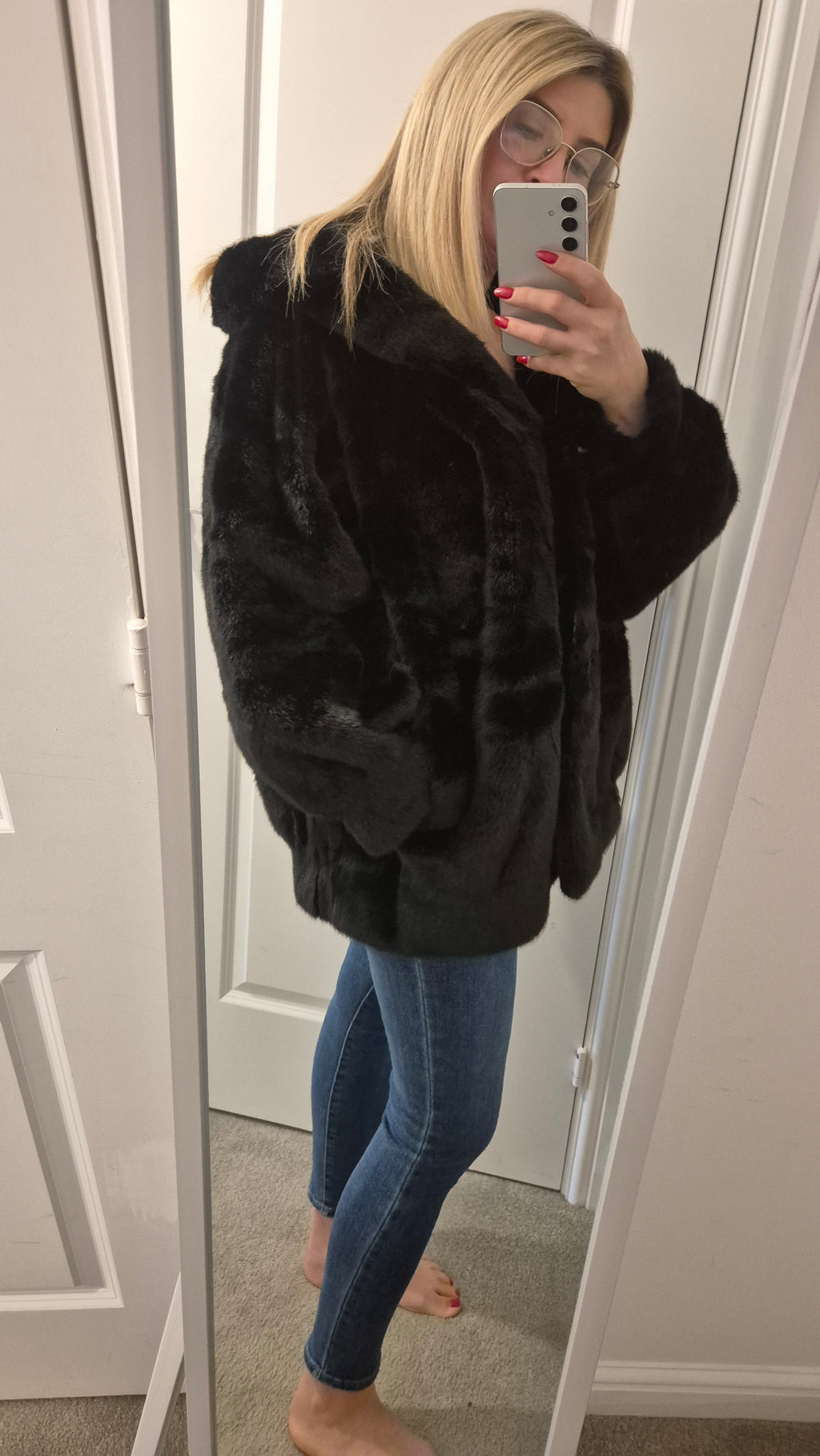 Faux Fur Jacket Black - One Size