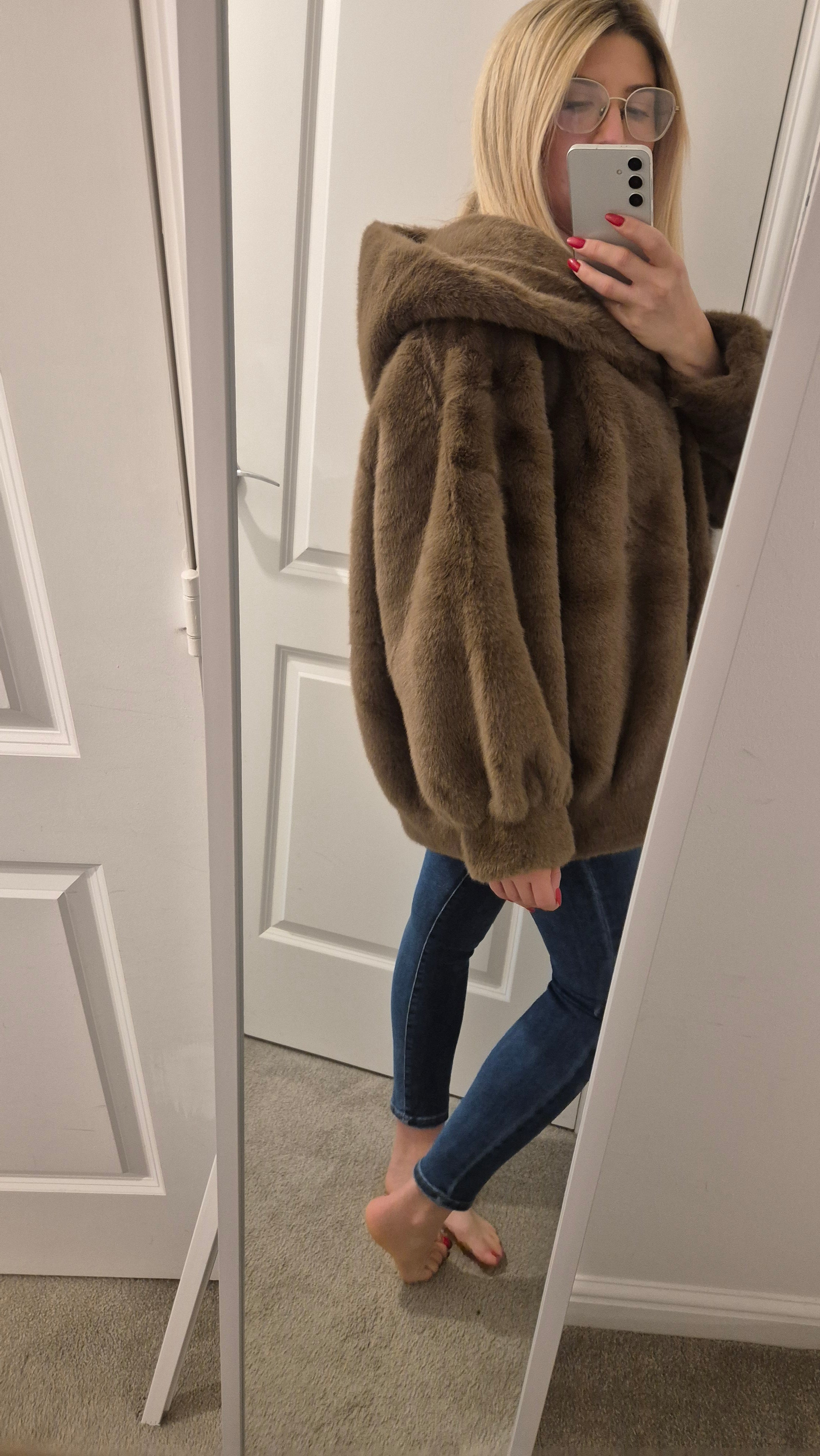 Faux Fur Jacket Chocolate One Size