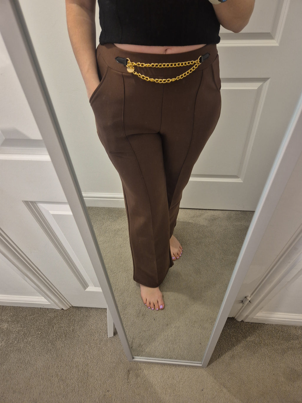 Trouser Chain Detail Brown