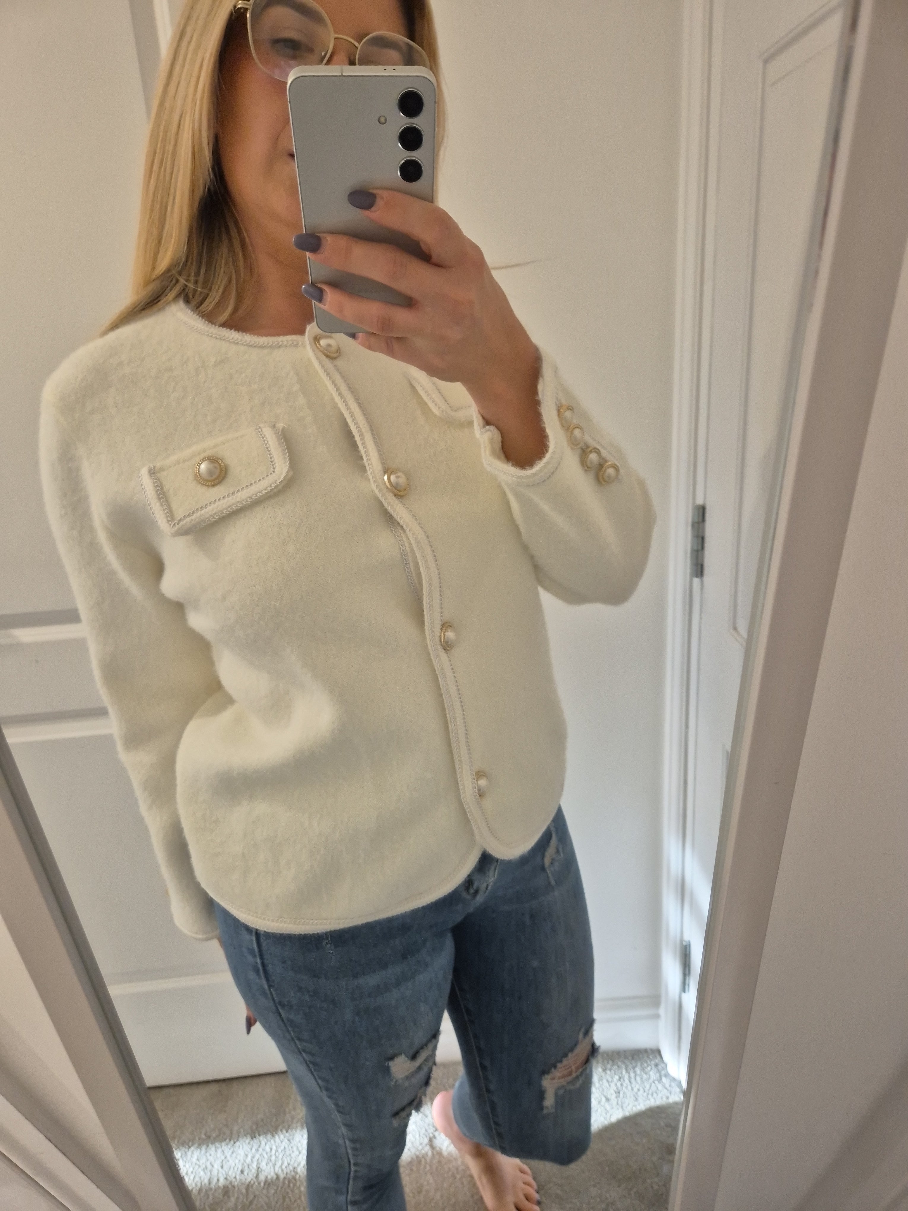 Cardigan pearl detail one Size