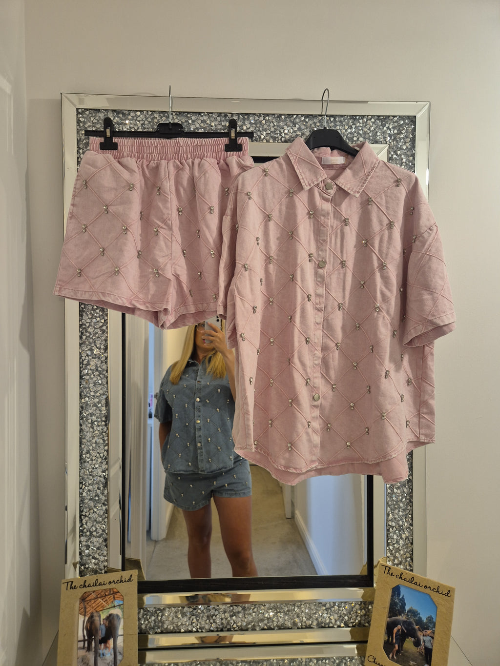 Diamonte Criss Cross Denim Sets One Size Various Colours