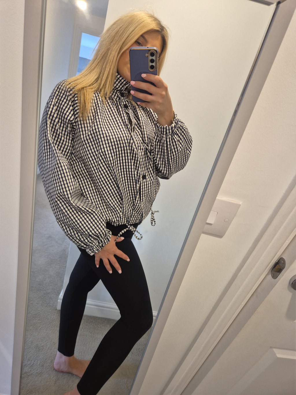 Checked Balloon Jacket with ties