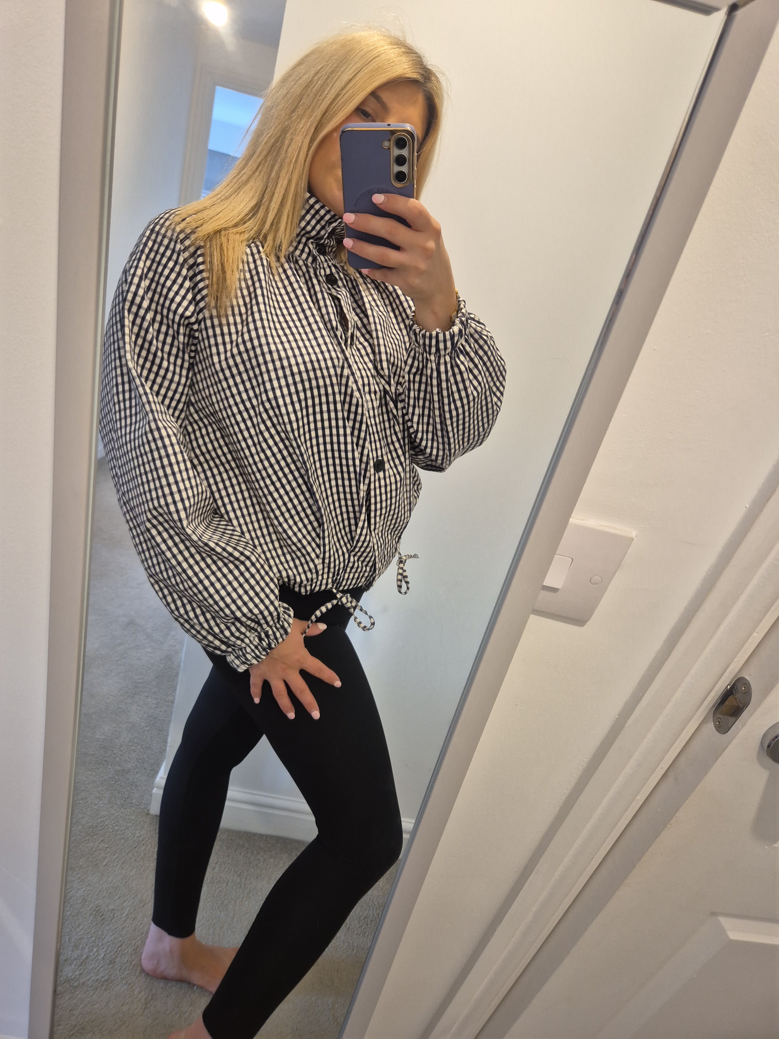 Checked Balloon Jacket with ties