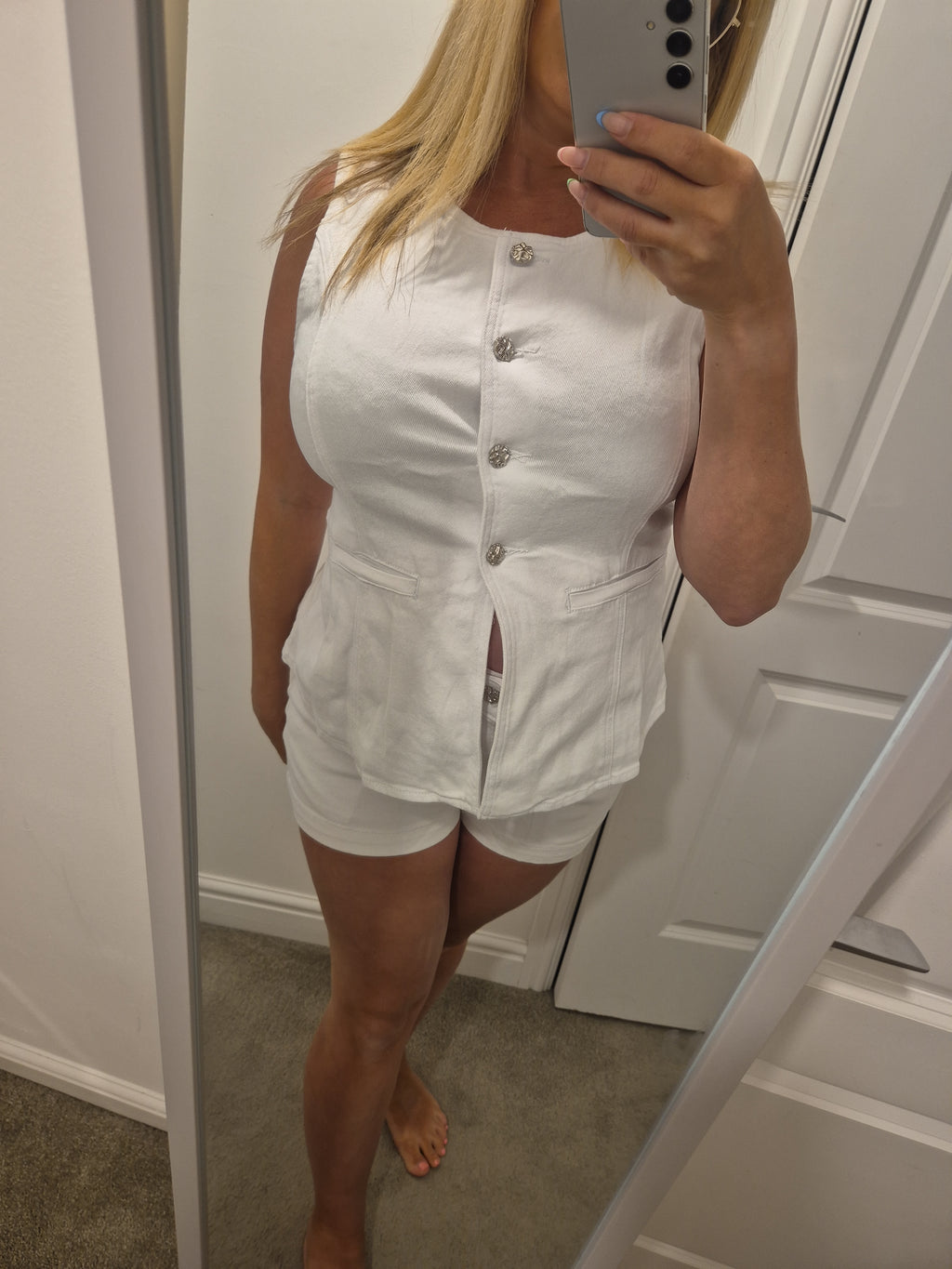 White Denim Short Set