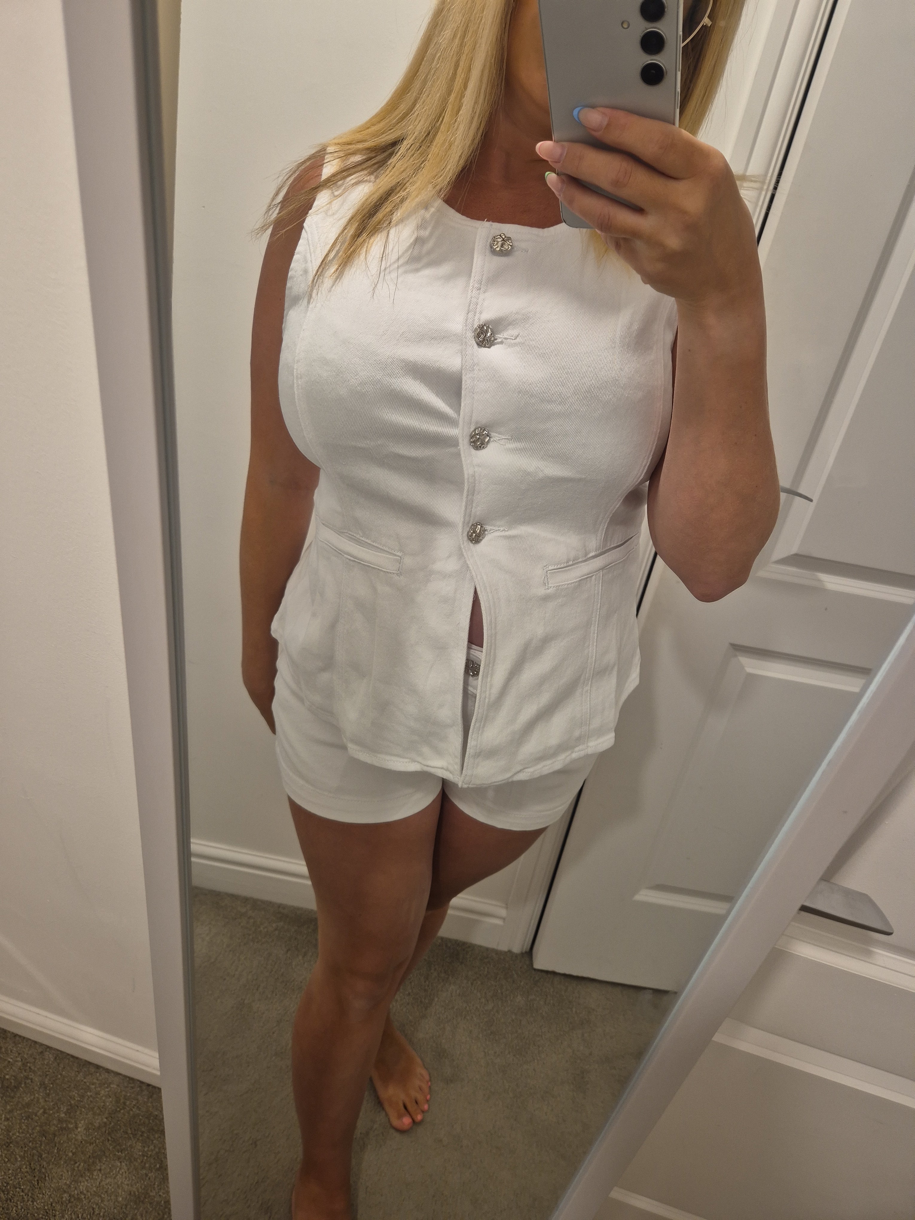 White Denim Short Set