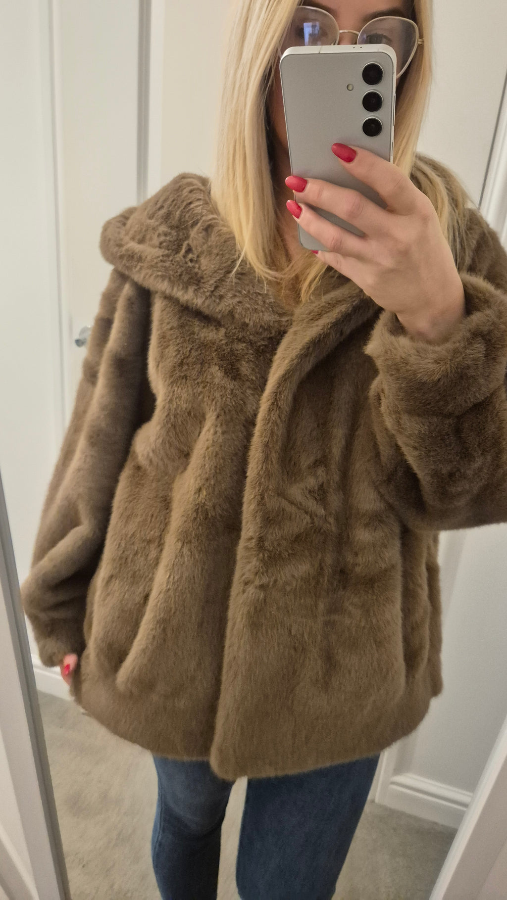 Faux Fur Jacket Chocolate One Size