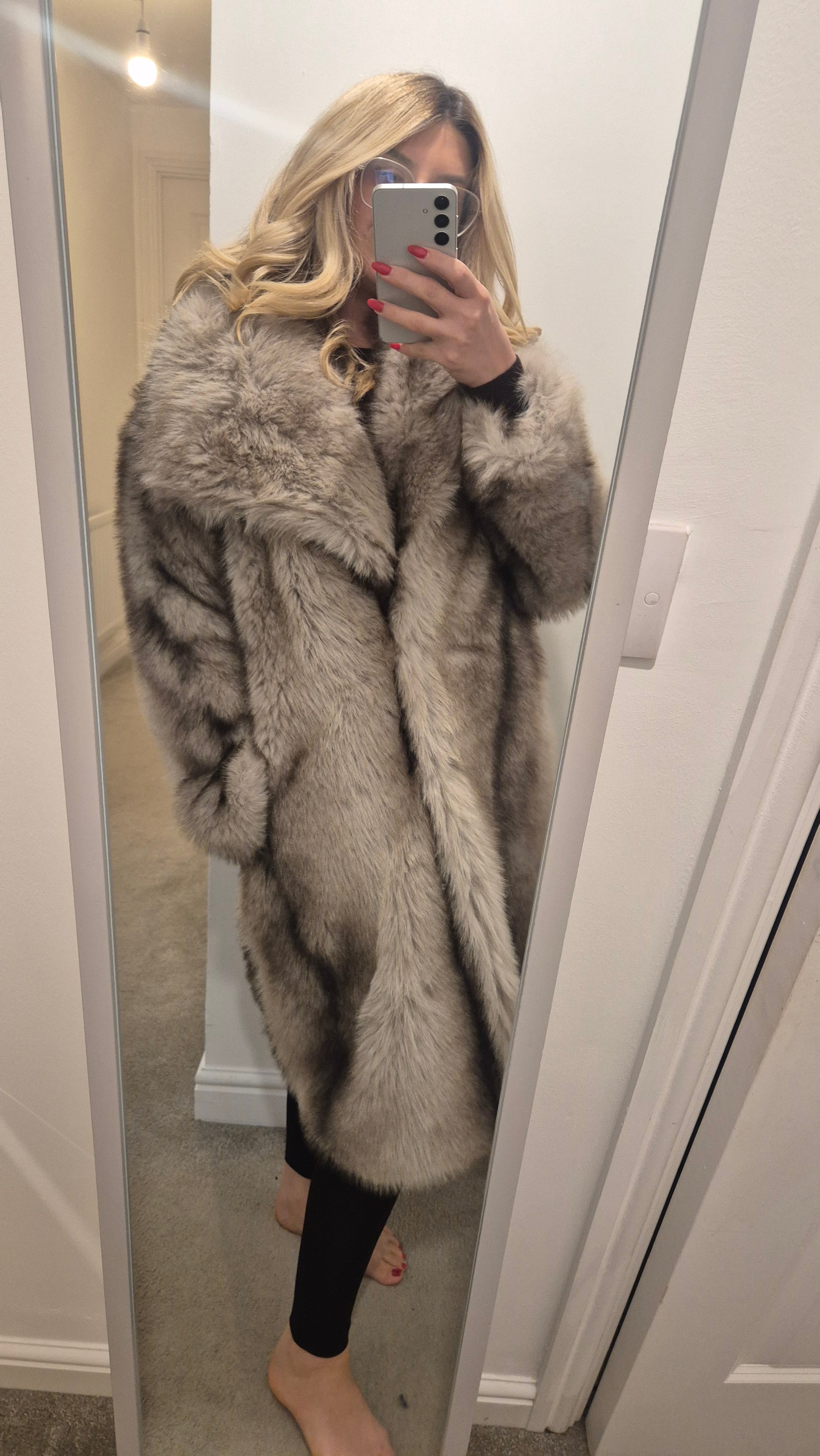 Faux Fur Fluffy Jacket Beige m/l