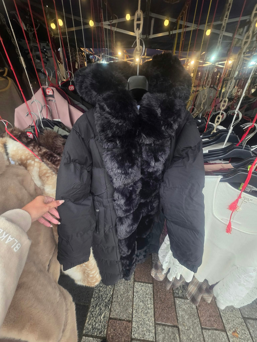 Black Faux Fur Puffer Jacket