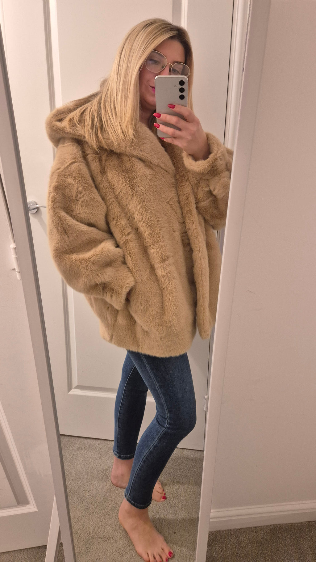 Faux Fur Jacket Camel - One Size