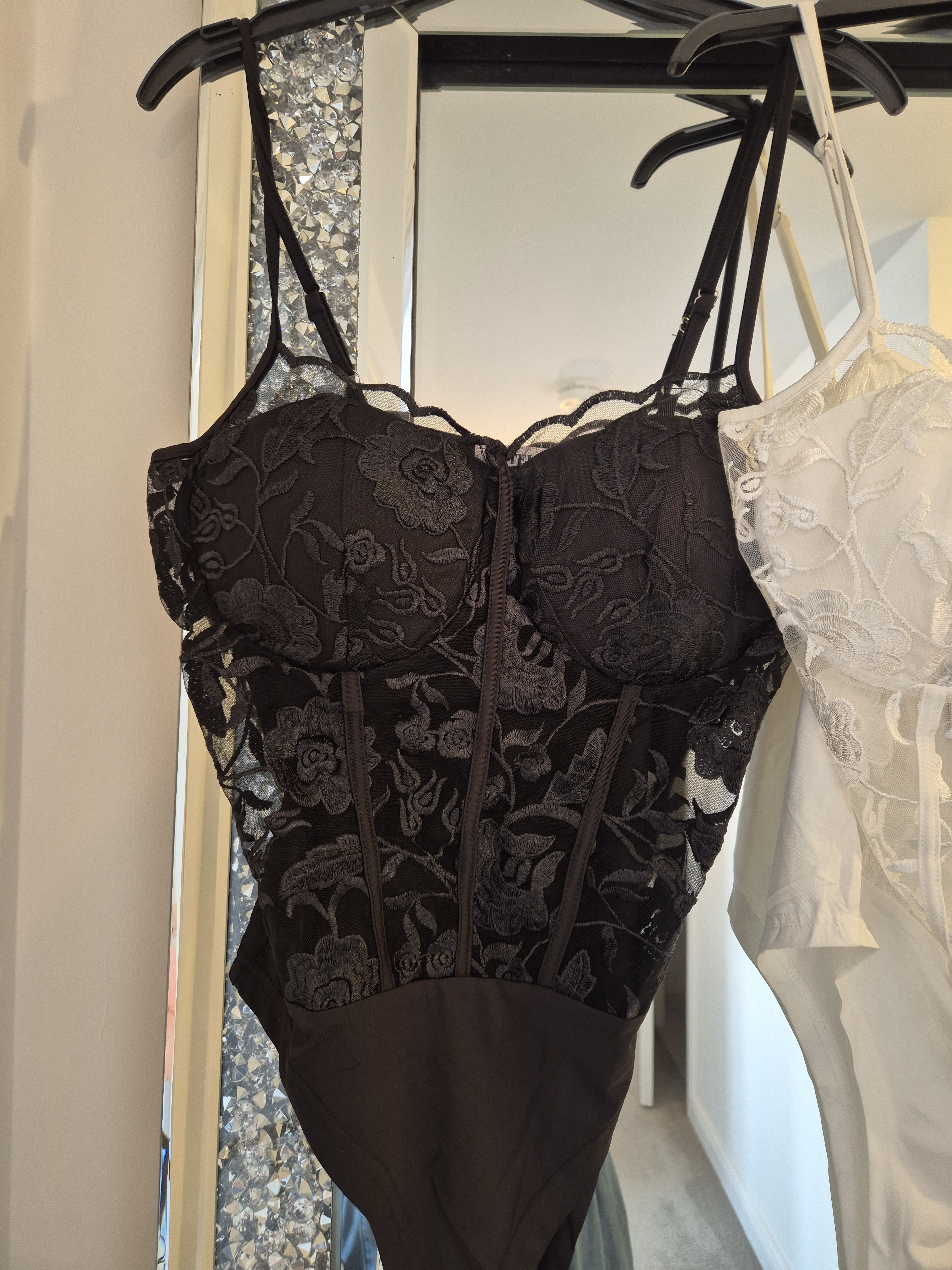 Flower Lace Body Suit Black