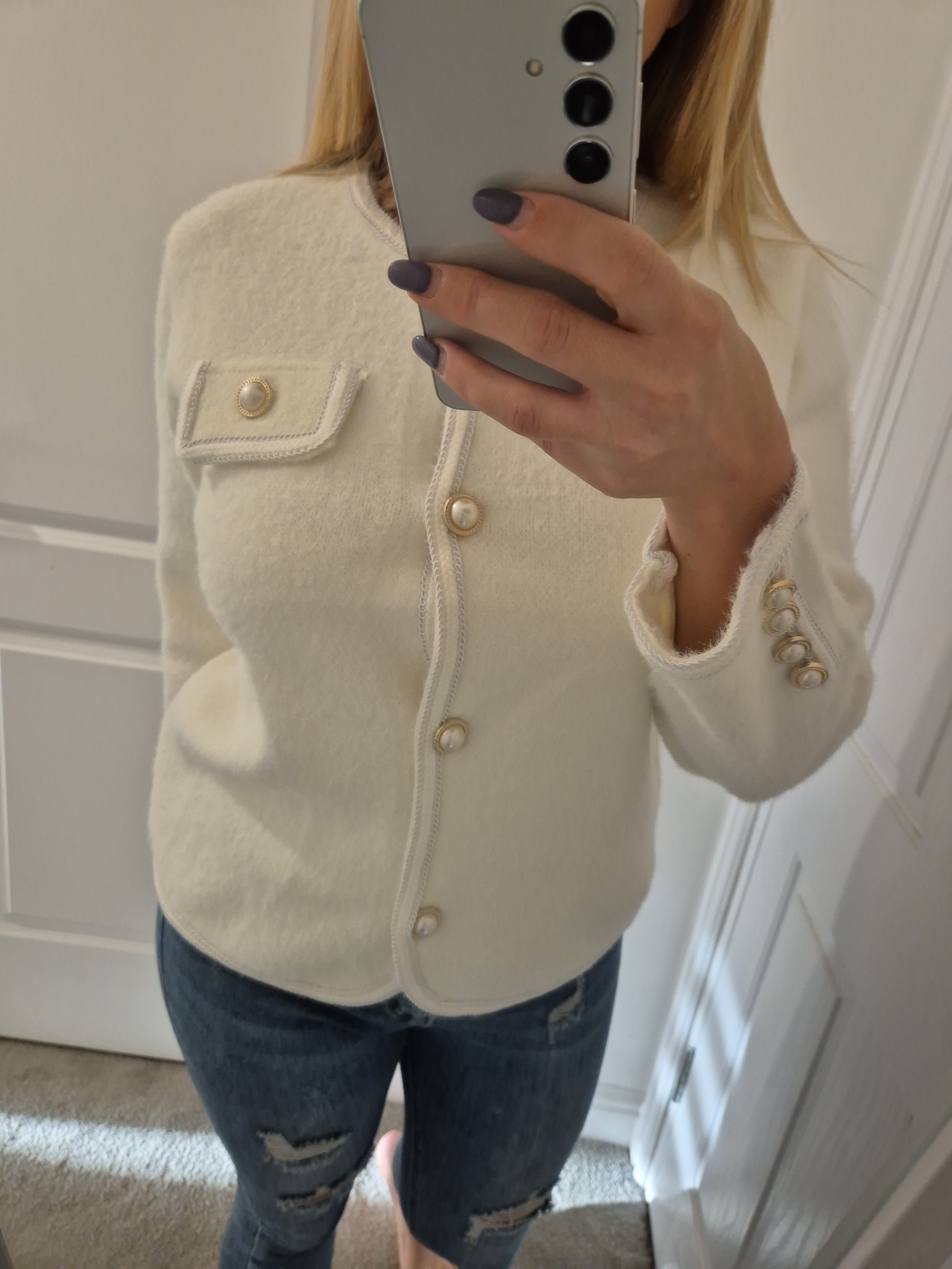 Cardigan pearl detail one Size