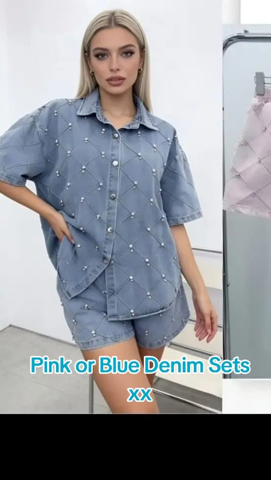 Diamonte Criss Cross Denim Sets One Size Various Colours