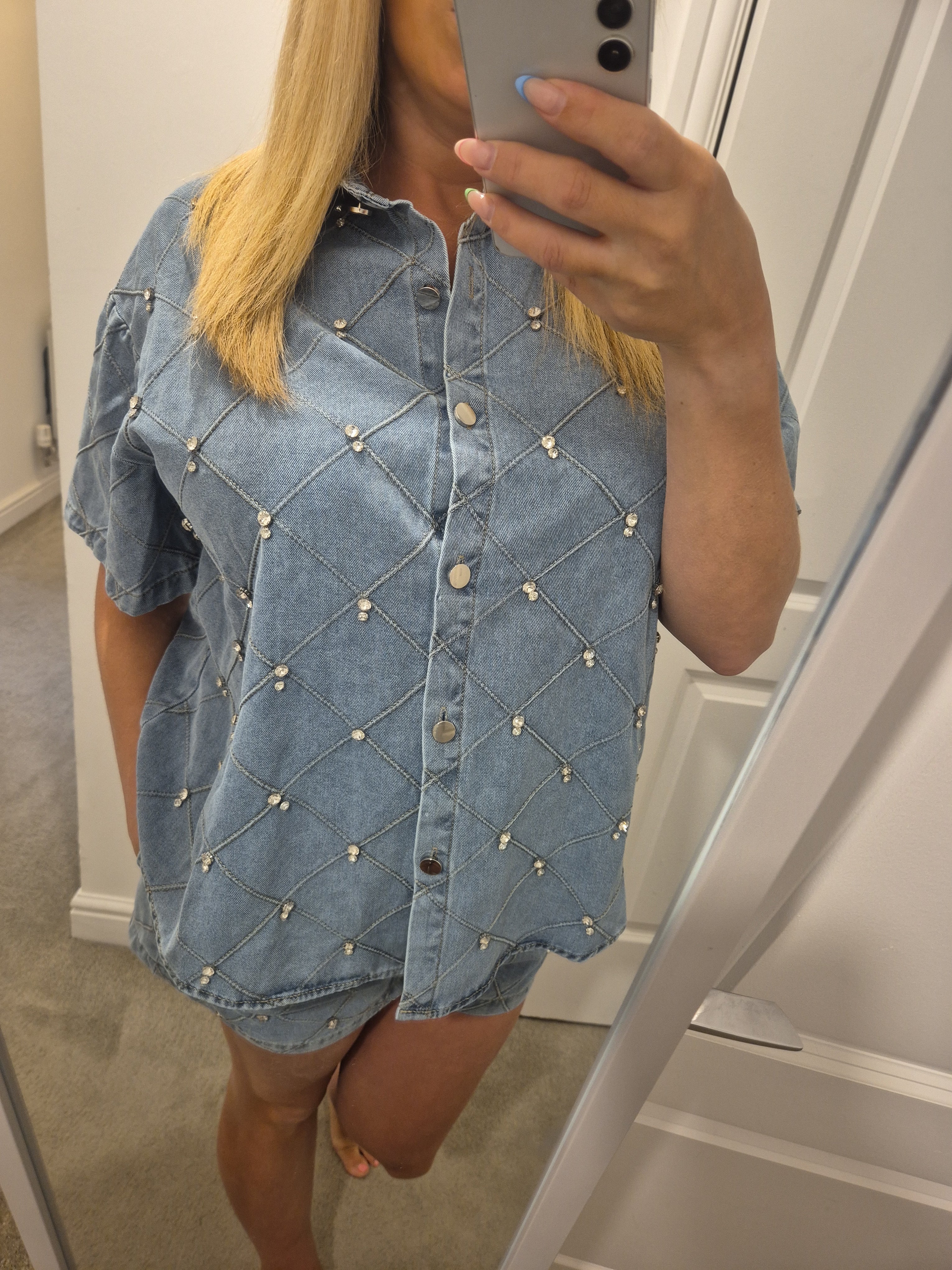 Diamonte Criss Cross Denim Sets One Size Various Colours